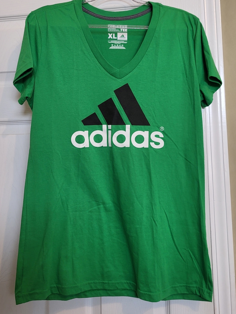 Adidas V-Neck Tee in Green with Black & White Logo